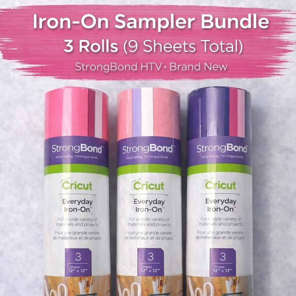 Cricut Everyday Iron-On Sampler Bundle Lot (3 Rolls) StrongBond HTV Sheets New
